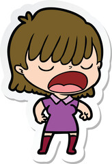 sticker of a cartoon woman talking loudly