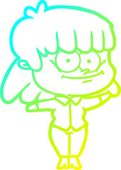 cold gradient line drawing of a cartoon girl smiling