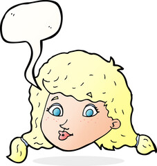 cartoon pretty female face with speech bubble