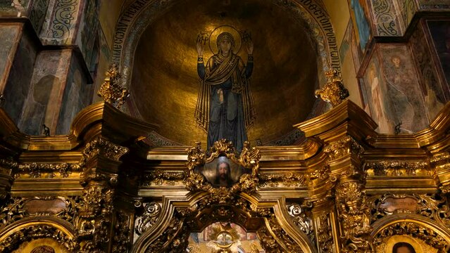 Inside the Saint Sophia Cathedral, architectural monument of Kievan Rus', a world-famous Catholic church in Kyiv City, Ukraine. UNESCO World Heritage Program