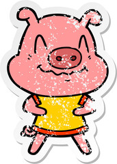 distressed sticker of a nervous cartoon pig