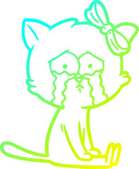 cold gradient line drawing of a cartoon cat