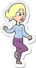 sticker of a cartoon friendly woman waving