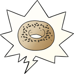 cartoon donut with speech bubble in smooth gradient style