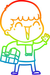 rainbow gradient line drawing of a cartoon happy man