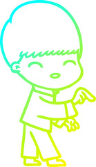 cold gradient line drawing of a happy cartoon boy
