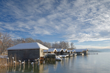 Bootshäuser, Starnberger See, Winter