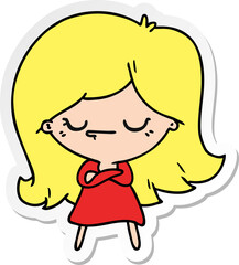 freehand drawn sticker cartoon of cute kawaii girl