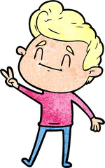 happy cartoon man giving a peace sign