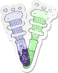 retro distressed sticker of a cartoon chemicals in test tubes