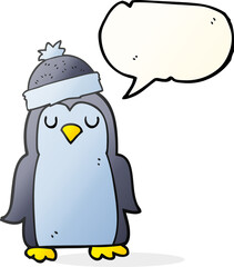 freehand drawn speech bubble cartoon penguin