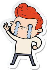 sticker of a cartoon man crying