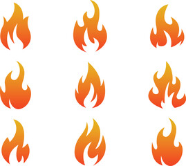 Set of fire flame vector icons. Collection of fire and flame icons. Bonfire icons, flaming elements.