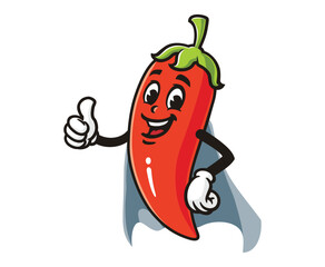 superhero chili cartoon mascot illustration character vector clip art