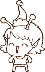 Christmas Alien Charcoal Drawing