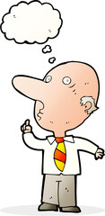 cartoon bald man asking question with thought bubble