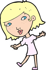 cartoon happy girl gesturing to follow