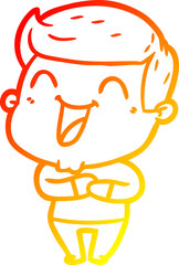 warm gradient line drawing of a cartoon man laughing