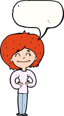 cartoon happy woman with speech bubble