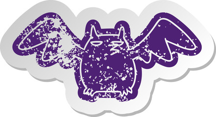 distressed old cartoon sticker of a night bat