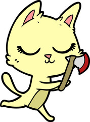 calm cartoon cat with axe