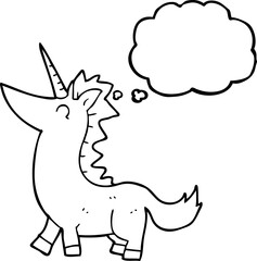 freehand drawn thought bubble cartoon unicorn