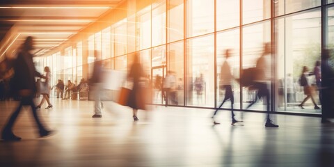 Generative AI, shopping mall with people, motion blur, blurred abstract background