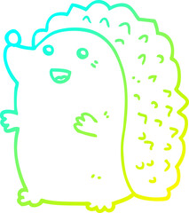 cold gradient line drawing of a cartoon happy hedgehog