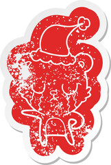 crying quirky cartoon distressed sticker of a bear wearing santa hat