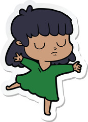 sticker of a cartoon indifferent woman dancing
