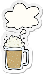 cartoon beer with thought bubble as a printed sticker