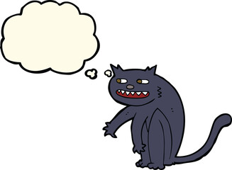 cartoon black cat with thought bubble