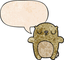 cartoon bear with speech bubble in retro texture style
