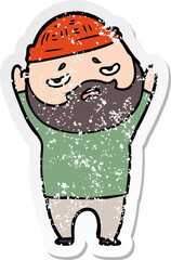 distressed sticker of a cartoon worried man with beard