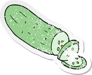 retro distressed sticker of a cartoon sliced cucumber
