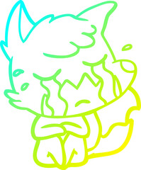 cold gradient line drawing of a crying fox cartoon