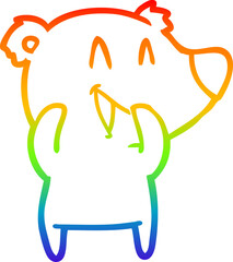 rainbow gradient line drawing of a laughing bear cartoon