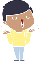 flat color style cartoon happy boy with no worries