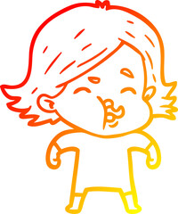 warm gradient line drawing of a cartoon girl pulling face