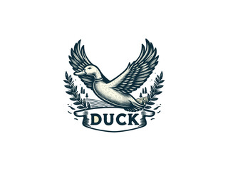duck of peace vintage hand drawn illustration - obrazy, fototapety, plakaty