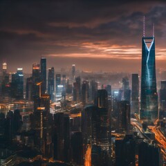 Obraz premium City Skylines Images showcasing the panoramic view of a city skyline, capturing the towering buildings, lights, and urban atmosphere