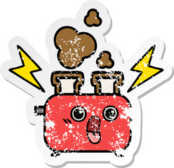 distressed sticker of a cute cartoon of a toaster