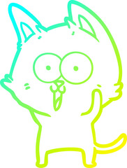 cold gradient line drawing of a funny cartoon cat
