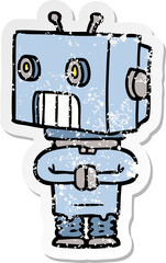 distressed sticker of a cartoon robot