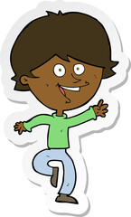 sticker of a cartoon happy waving boy