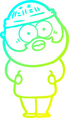 cold gradient line drawing of a cartoon surprised bearded man