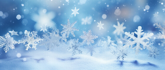 Fototapeta na wymiar snowflakes on snow christmas and winter background
