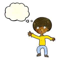 Obraz na płótnie Canvas cartoon panicking boy with thought bubble