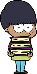 nervous cartoon boy carrying books