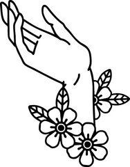 tattoo in black line style of a hand